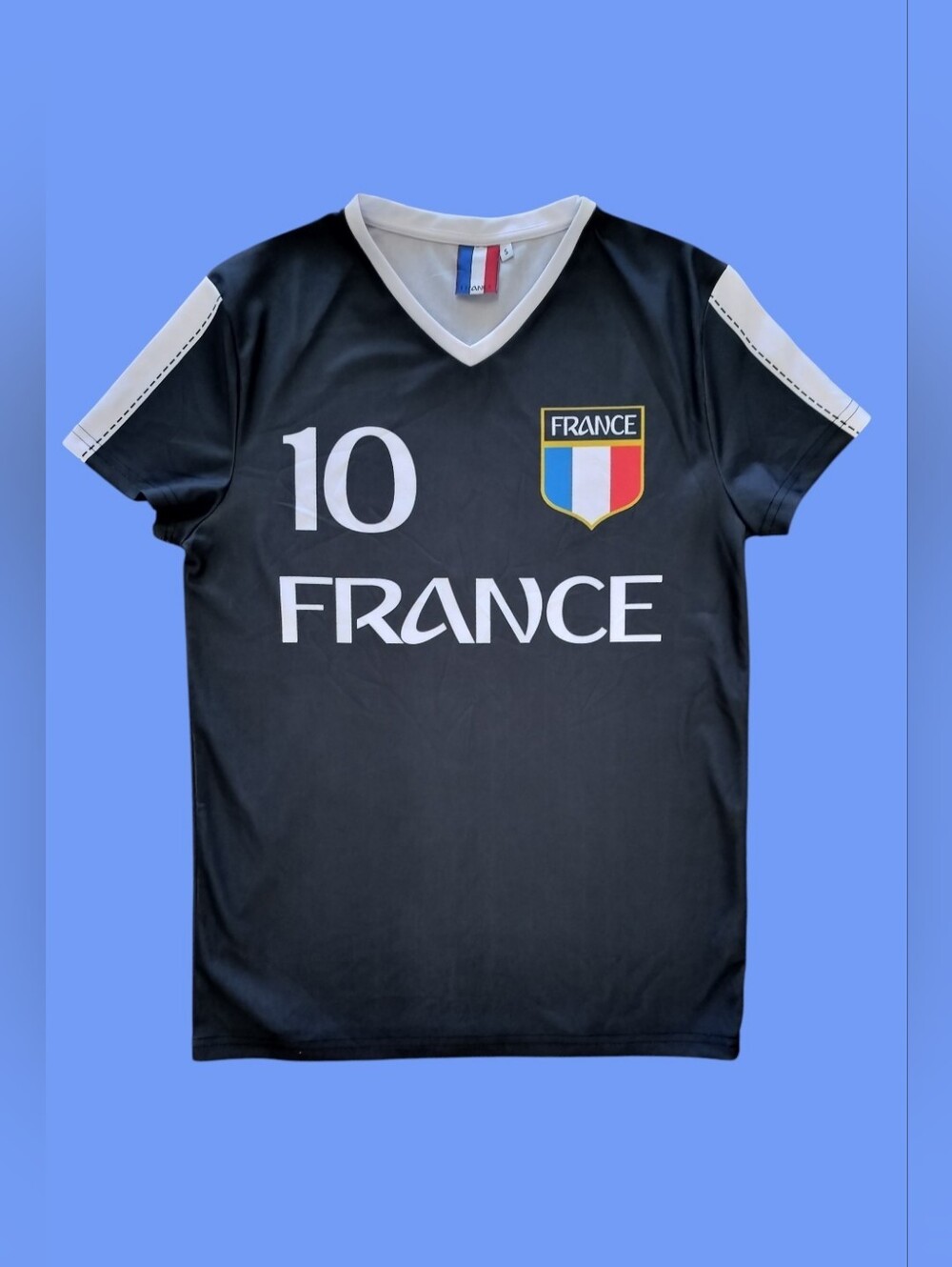 Vintage Style France #10 Soccer Fan Jersey Shirt - Navy Blue - Size Small Unisex